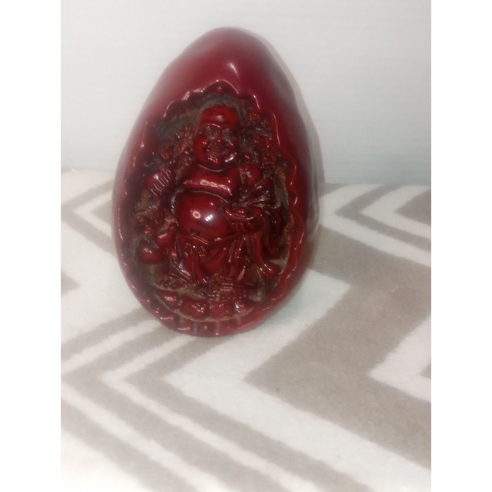 Deep Red Resin Laughing Buddha In‎ Egg Statue Good Luck 5"